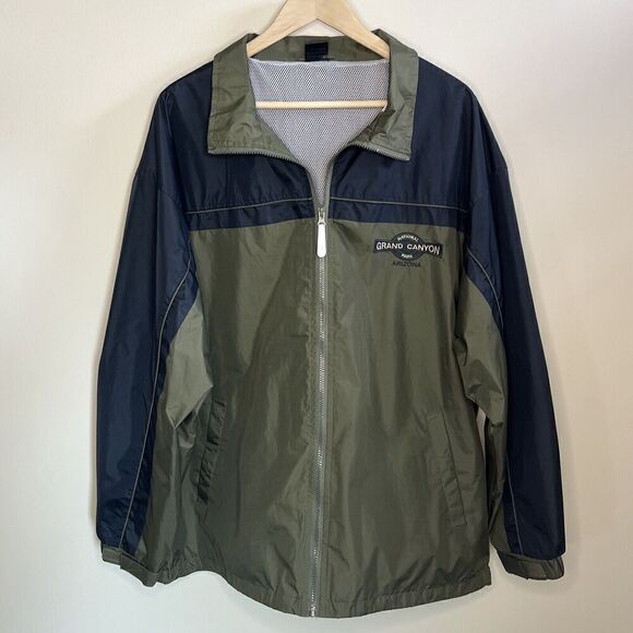 Men’s XXL Grand Canyon Green & Blue Windbreaker Rain Jacket  Zip Front - Picture 1 of 10